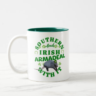 Southern Irish Armadillo Funny St Patricks Day Two-Tone Coffee Mug