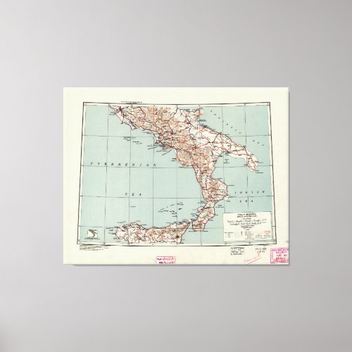 Southern Italy World War II Strategic Map 1943 Canvas Print