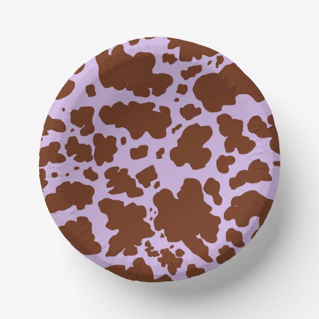 Southern Lilac Purple and Brown Cow Skin Print Paper Bowls (Front)