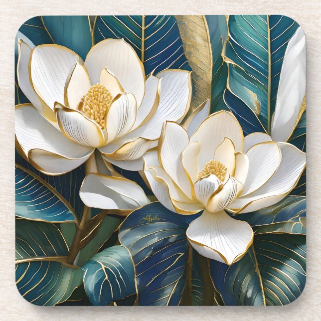 Southern Magnolia Art Beverage Coaster (Front)