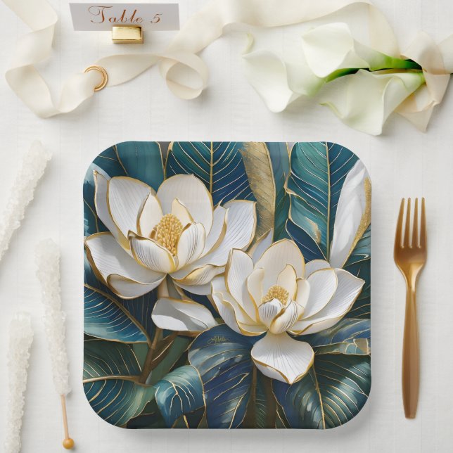 Southern Magnolia Art Paper Plates (Wedding)