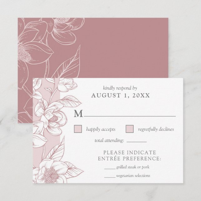 Southern Magnolia Blossom Blush Floral RSVP Card (Front/Back)