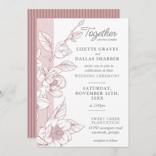 Southern Magnolia Blossom Blush Floral Wedding Invitation