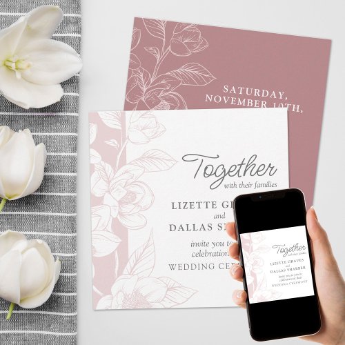 Southern Magnolia Blossom Blush Floral Wedding Invitation