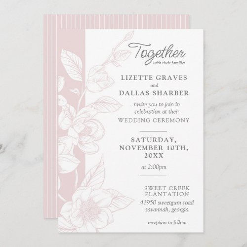 Southern Magnolia Blossom Blush Floral Wedding Invitation