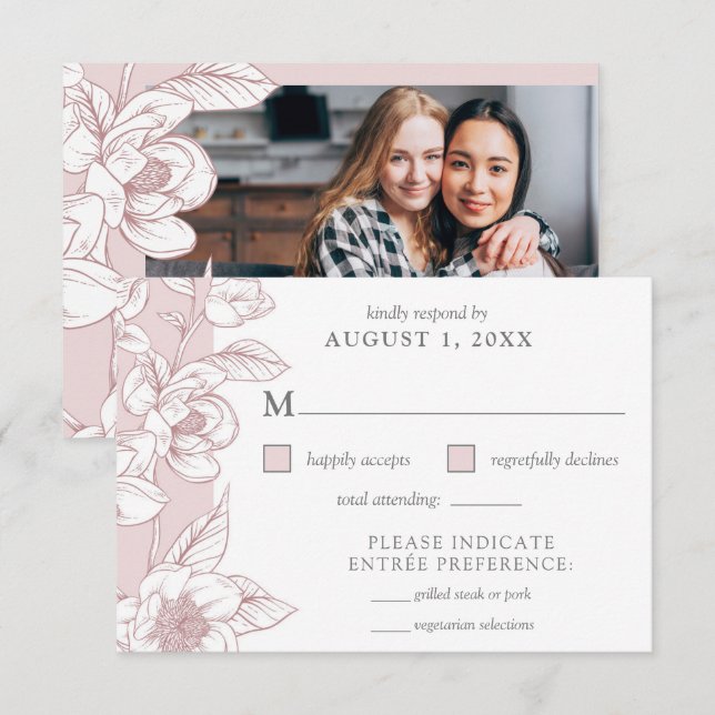 Southern Magnolia Blossom Blush RSVP Photo Card (Front/Back)