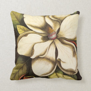 Southern Magnolia Blossom Vintage Throw Pillow