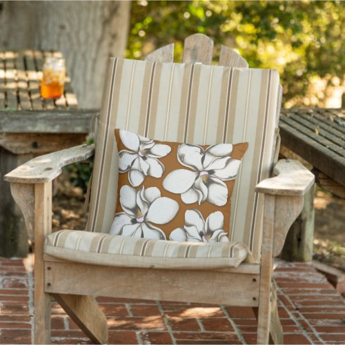 Southern Magnolia Blossoms White Floral Outdoor Pillow