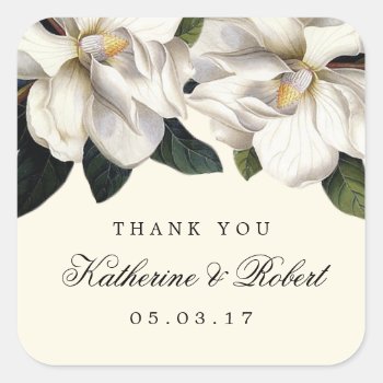 Southern Magnolia Botanical Wedding Favor Stickers by youngwanderlust at Zazzle