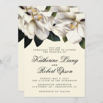 Southern Magnolia Botanical Wedding Invitation by youngwanderlust at Zazzle