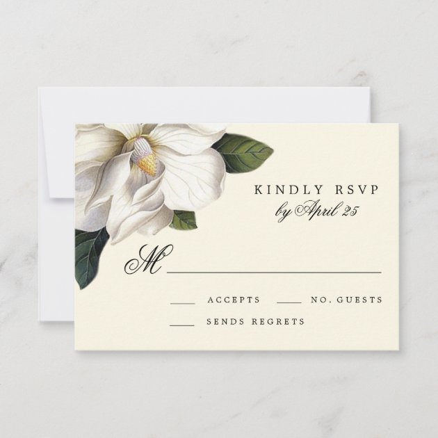 Southern Magnolia Botanical Wedding RSVP Card