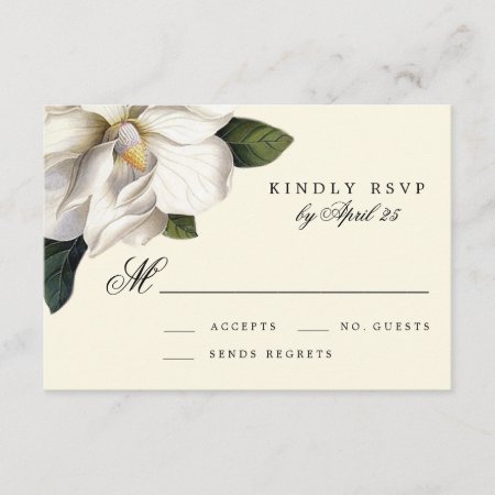 Southern Magnolia Botanical Wedding Rsvp Card