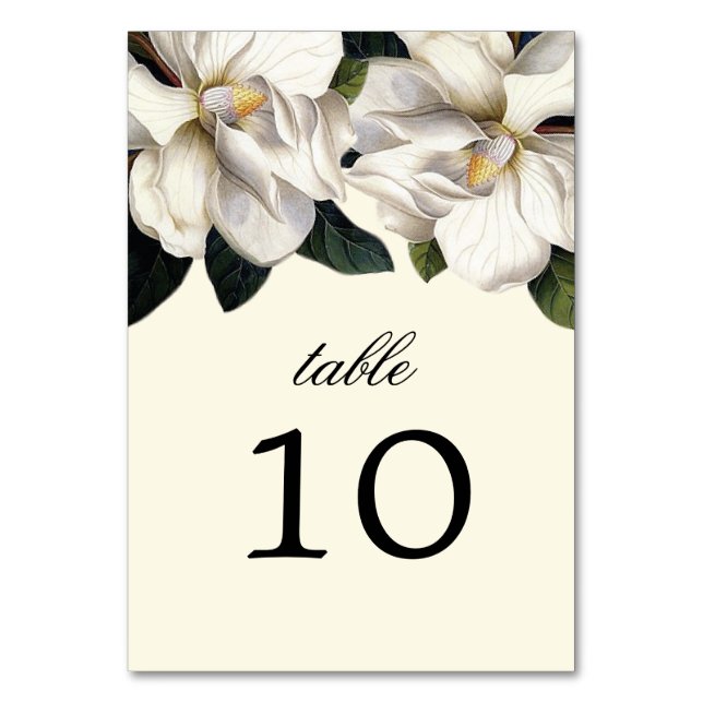 Southern Magnolia Botanical Wedding Table Cards (Front)