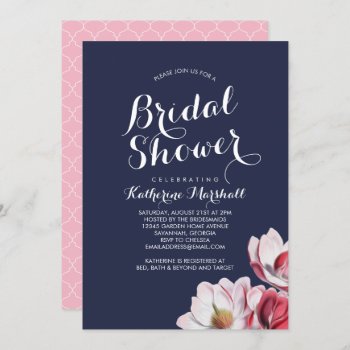 Southern Magnolia Bridal Shower Midnight Blue Invitation by Charmalot at Zazzle