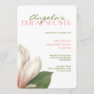 Southern Magnolia Bridal Shower Pink White Green Invitation