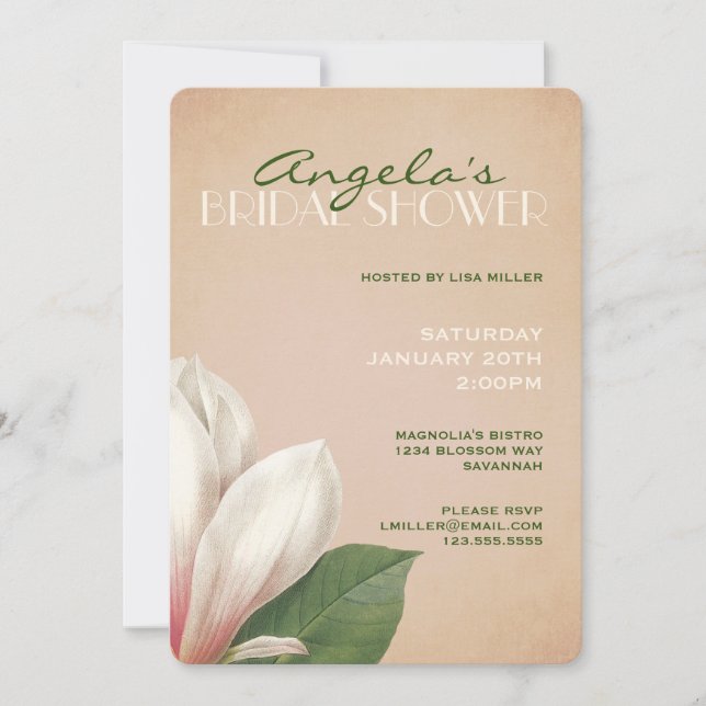 Southern Magnolia Bridal Shower | Rustic Blush Invitation (Front)