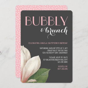 Southern Magnolia Bubbly Brunch Grey Ivory Black Invitation
