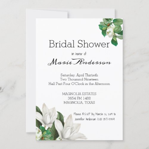 Southern Magnolia Flower Bridal Shower Invitation