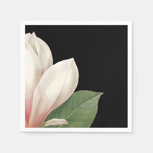 Southern Magnolia Flower  Pink White Black Paper Napkins