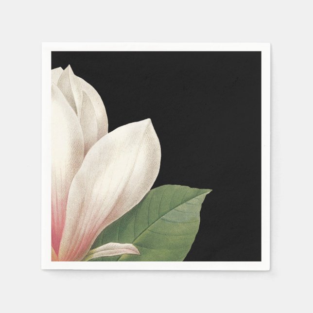 Southern Magnolia Flower | Pink White Black Paper Napkins (Front)