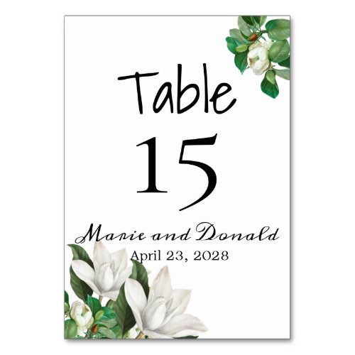 Southern Magnolia Flower Table Number