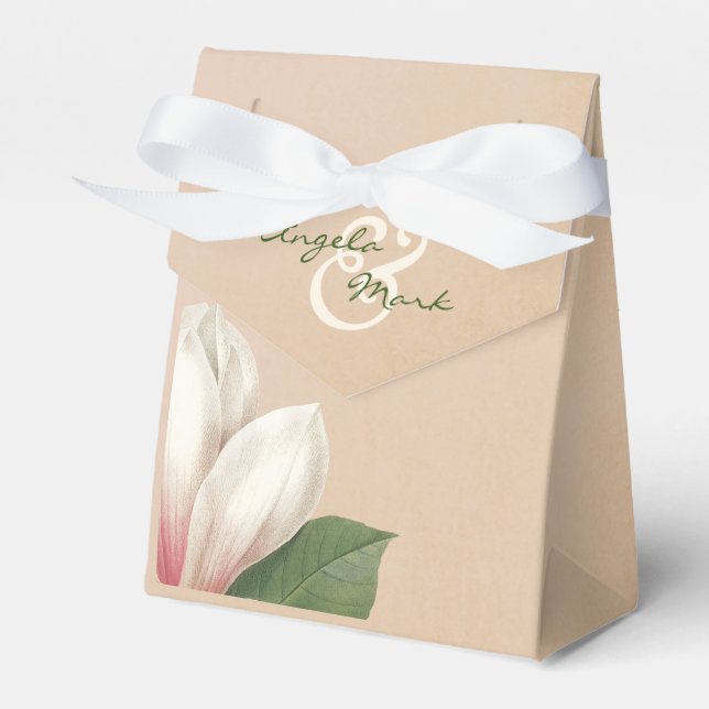 Southern Magnolia Flower Wedding | Antique Blush Favor Boxes (Front Side)