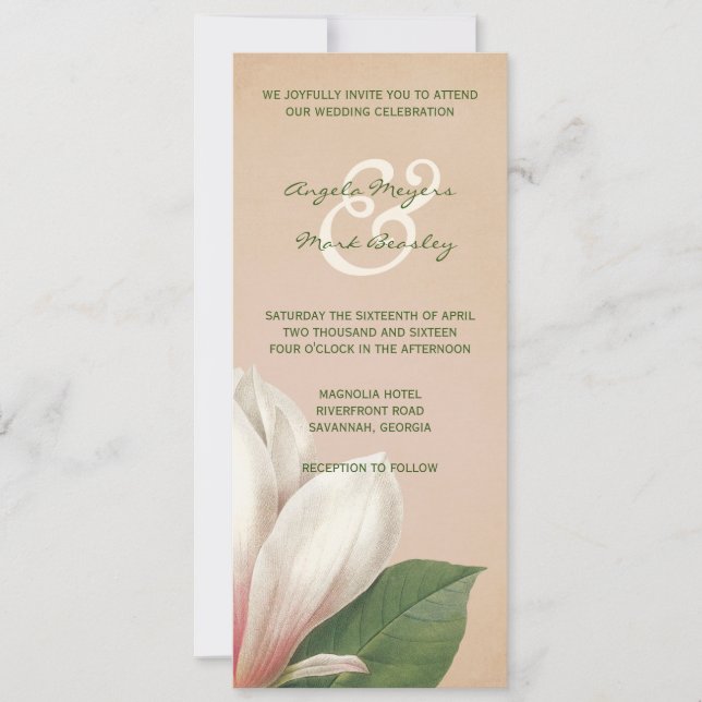 Southern Magnolia Flower Wedding | Antique Blush Invitation (Front)