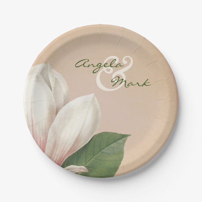 Southern Magnolia Flower Wedding | Antique Blush Paper Plates (Front)