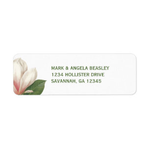 Southern Magnolia Flower Wedding Pink and White Label