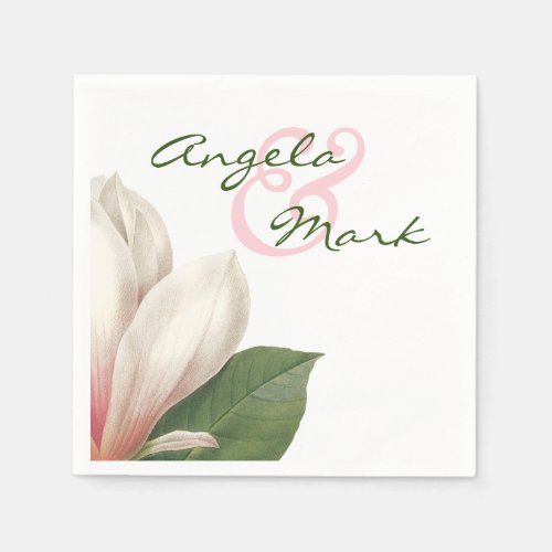 Southern Magnolia Flower Wedding  Pink and White Paper Napkins