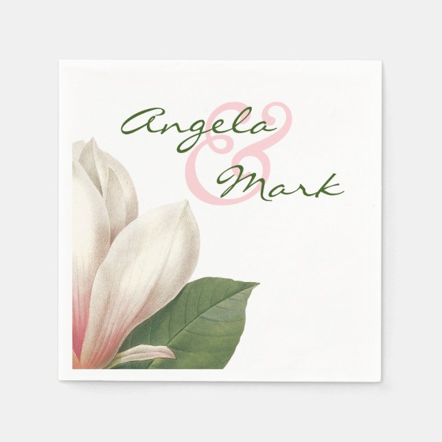 Southern Magnolia Flower Wedding | Pink and White Paper Napkins (Front)
