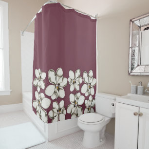 Southern Magnolia Flowers Border Maroon  Shower Curtain