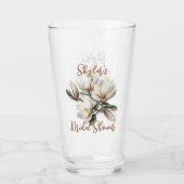 Southern Magnolia Flowers Custom Bridal Shower Glass (Back)