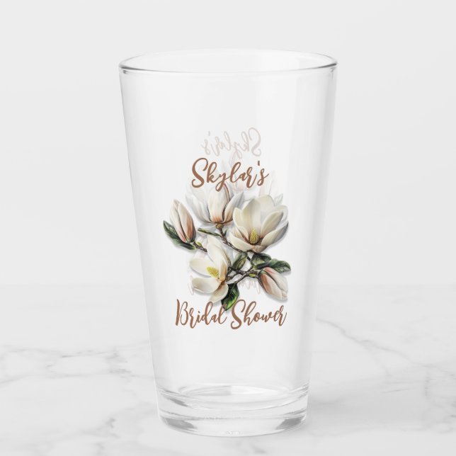 Southern Magnolia Flowers Custom Bridal Shower Glass (Front)
