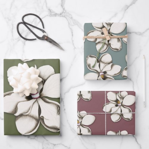 Southern Magnolia Flowers Patterned Wrapping Paper Sheets
