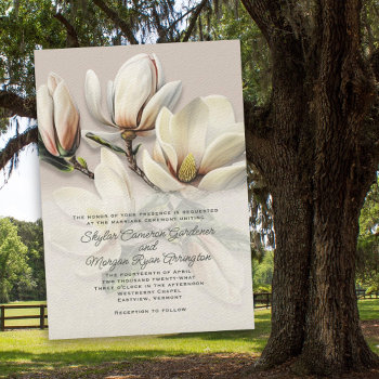 Southern Magnolia Flowers Wedding Invitation by sandpiperWedding at Zazzle