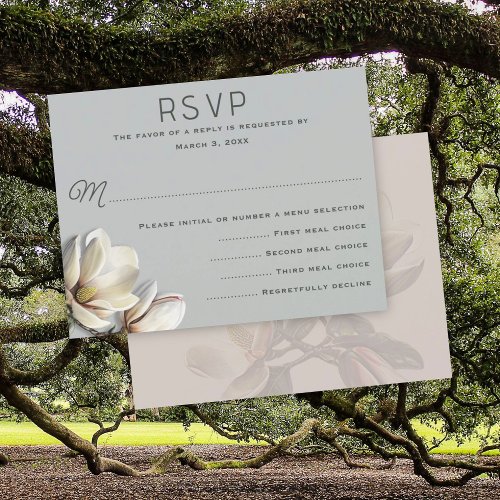 Southern Magnolia Flowers Wedding Menu RSVP Cards