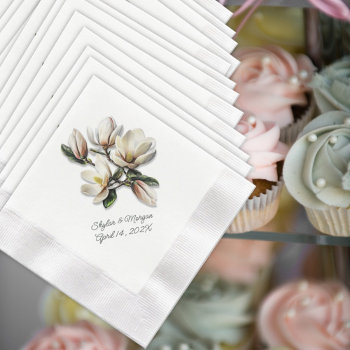 Southern Magnolia Flowers Wedding Napkins by sandpiperWedding at Zazzle