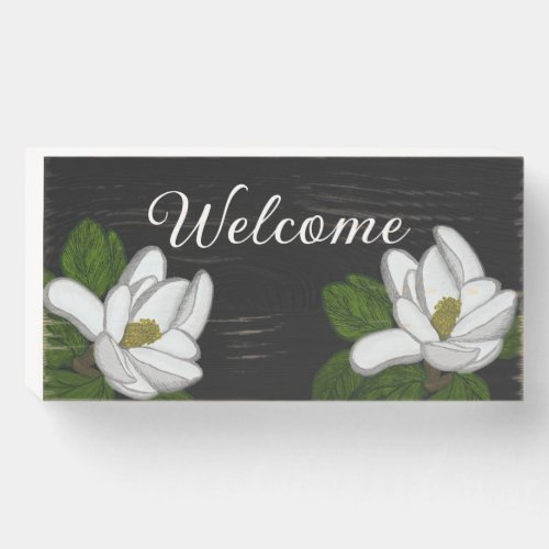Southern Magnolia Illustration Welcome Wooden Box Sign