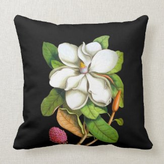 Southern Magnolia on Black Indoor Pillow