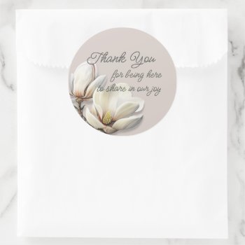 Southern Magnolia Wedding Thank You  Classic Round Sticker by sandpiperWedding at Zazzle