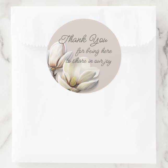 Southern Magnolia Wedding Thank You  Classic Round Sticker (Bag)