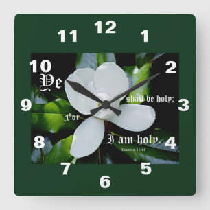 Southern Magnolia with Leviticus 11:44 Square Wall Clock