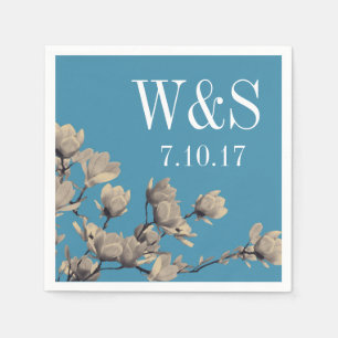 Southern Magnolias & Blue Wedding Napkins