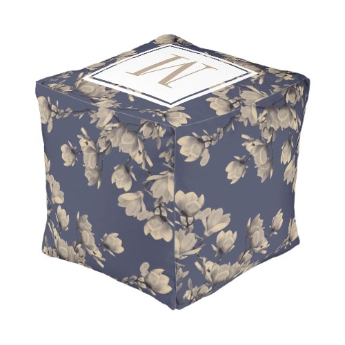 Southern Magnolias  Midnight Blue Family Initial Pouf