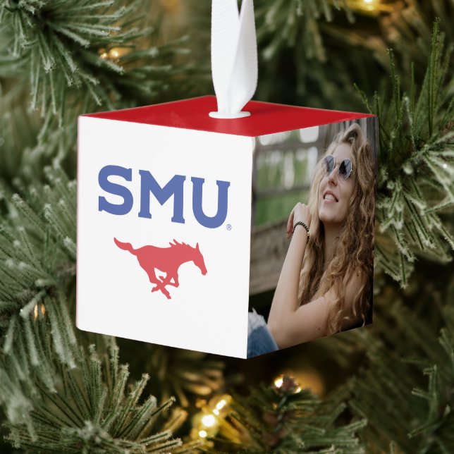 Southern Methodist University Holiday Cube Ornament (Tree)
