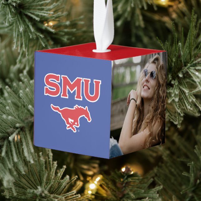 Southern Methodist University Holiday Cube Ornament (Tree)