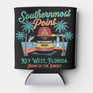 Southern Most Point Key West Retro Tropical Vibe Can Cooler