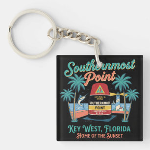 Southern Most Point Key West Retro Tropical Vibe Keychain