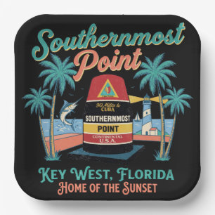 Southern Most Point Key West Retro Tropical Vibe Paper Plates
